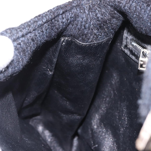 FENDI Mamma Baguette Shoulder Bag Wool Navy Silver Auth 183876