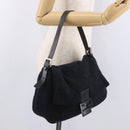 FENDI Mamma Baguette Shoulder Bag Wool Navy Silver Auth 183876-26