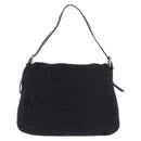 FENDI Mamma Baguette Shoulder Bag Wool Navy Silver Auth 183876-3