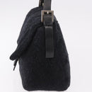 FENDI Mamma Baguette Shoulder Bag Wool Navy Silver Auth 183876-5