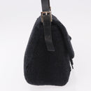 FENDI Mamma Baguette Shoulder Bag Wool Navy Silver Auth 183876-6