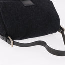 FENDI Mamma Baguette Shoulder Bag Wool Navy Silver Auth 183876-7