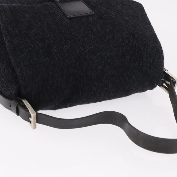 FENDI Mamma Baguette Shoulder Bag Wool Navy Silver Auth 183876