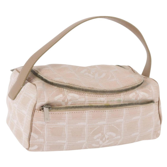 CHANEL New Travel Line Handtasche Canvas Beige Silber CC Auth 183877