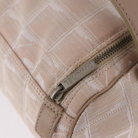 CHANEL New Travel Line Handtasche Canvas Beige Silber CC Auth 183877