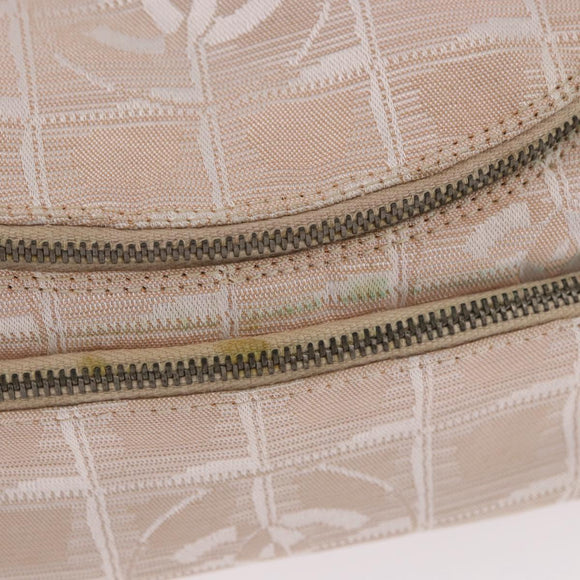 CHANEL New Travel Line Handtasche Canvas Beige Silber CC Auth 183877