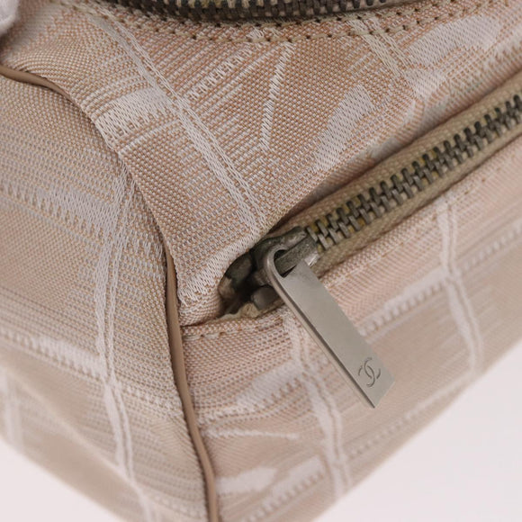 CHANEL New Travel Line Handtasche Canvas Beige Silber CC Auth 183877