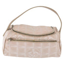 CHANEL New Travel Line Handtasche Canvas Beige Silber CC Auth 183877-2