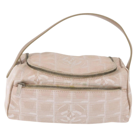 CHANEL New Travel Line Handtasche Canvas Beige Silber CC Auth 183877