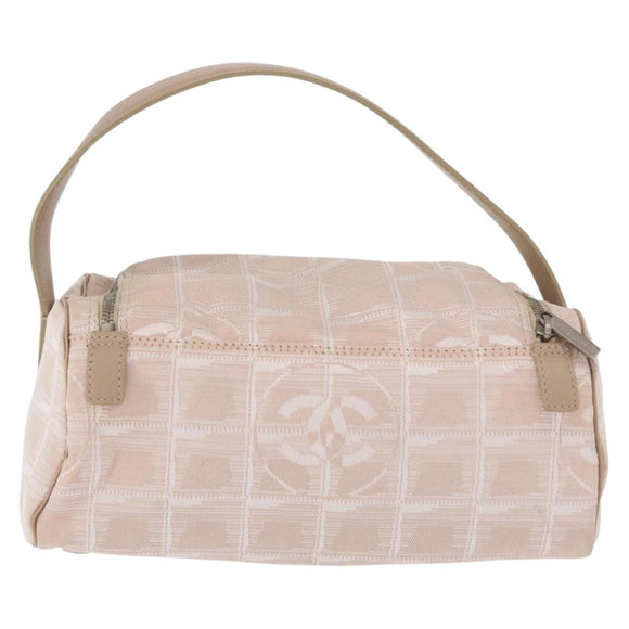 CHANEL New Travel Line Handtasche Canvas Beige Silber CC Auth 183877