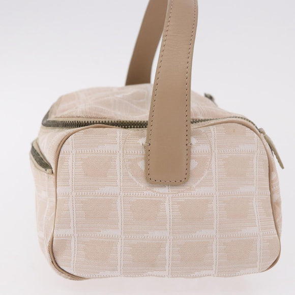 CHANEL New Travel Line Handtasche Canvas Beige Silber CC Auth 183877