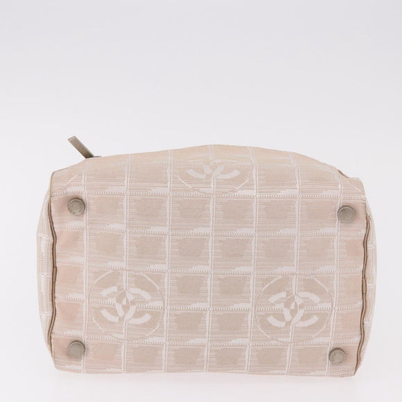 CHANEL New Travel Line Handtasche Canvas Beige Silber CC Auth 183877