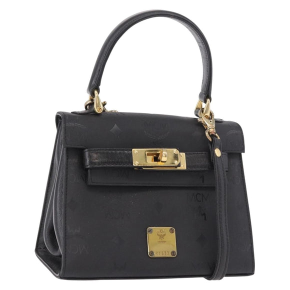 MCM Logogram Vicetos Hand Bag PVC 2way Black Gold Auth 183880A