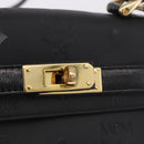 MCM Logogram Vicetos Hand Bag PVC 2way Black Gold Auth 183880A-17