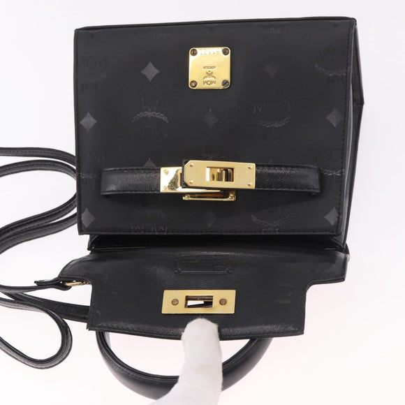 MCM Logogram Vicetos Hand Bag PVC 2way Black Gold Auth 183880A