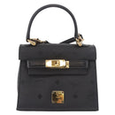 MCM Logogram Vicetos Hand Bag PVC 2way Black Gold Auth 183880A-2
