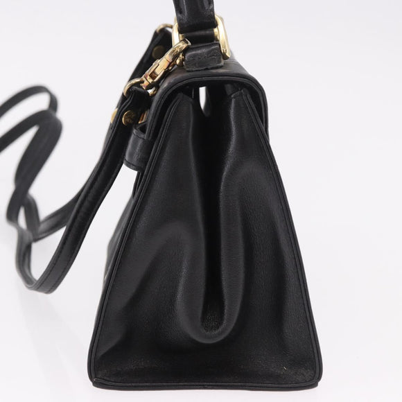 MCM Logogram Vicetos Hand Bag PVC 2way Black Gold Auth 183880A