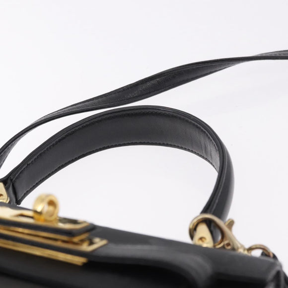 MCM Logogram Vicetos Hand Bag PVC 2way Black Gold Auth 183880A