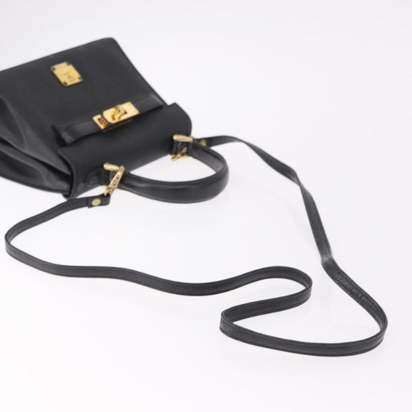 MCM Logogram Vicetos Hand Bag PVC 2way Black Gold Auth 183880A