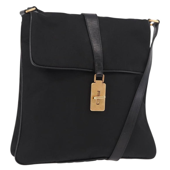 PRADA Shoulder Bag Nylon Black Gold Auth 183882A