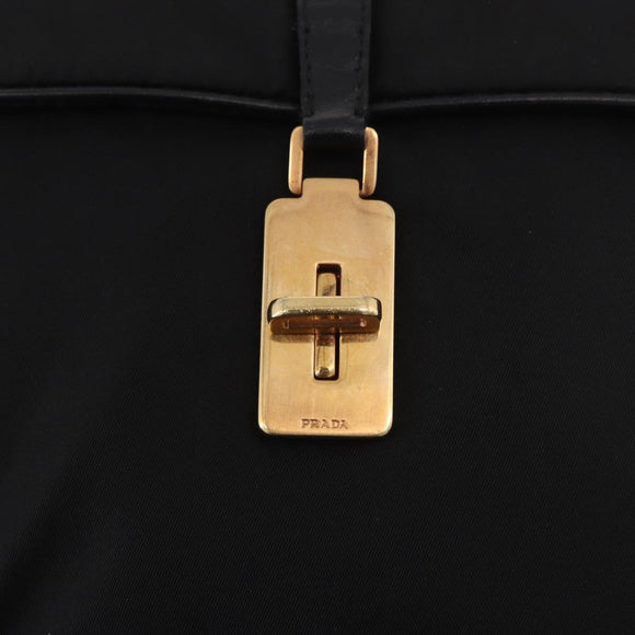 PRADA Shoulder Bag Nylon Black Gold Auth 183882A