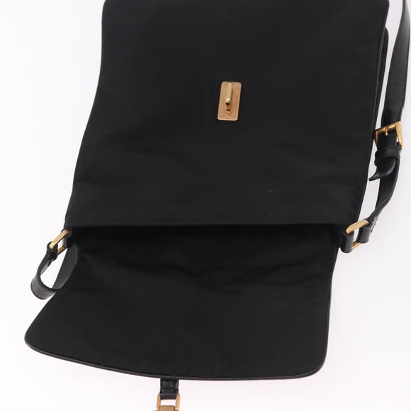 PRADA Shoulder Bag Nylon Black Gold Auth 183882A