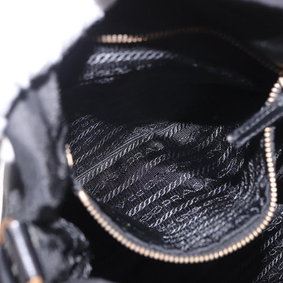 PRADA Shoulder Bag Nylon Black Gold Auth 183882A