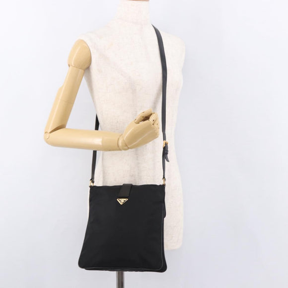 PRADA Shoulder Bag Nylon Black Gold Auth 183882A