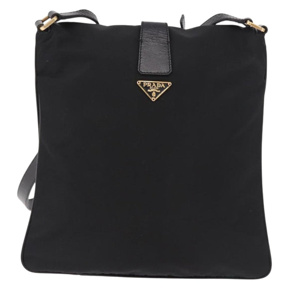 PRADA Shoulder Bag Nylon Black Gold Auth 183882A