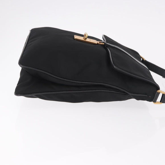 PRADA Shoulder Bag Nylon Black Gold Auth 183882A