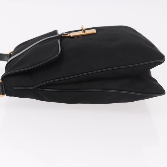 PRADA Shoulder Bag Nylon Black Gold Auth 183882A