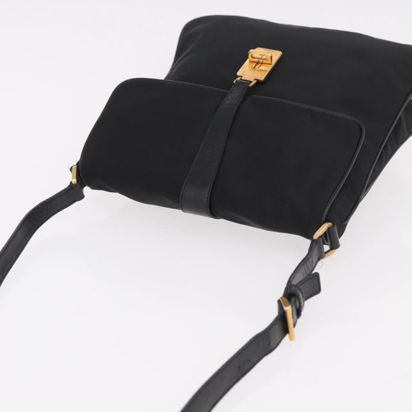 PRADA Shoulder Bag Nylon Black Gold Auth 183882A