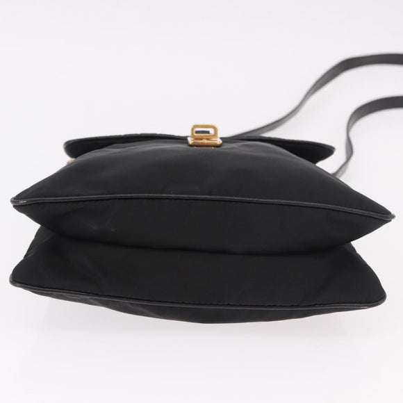 PRADA Shoulder Bag Nylon Black Gold Auth 183882A