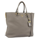 PRADA Tote Bag Leather 2way Gray Gold Auth 183884V-1