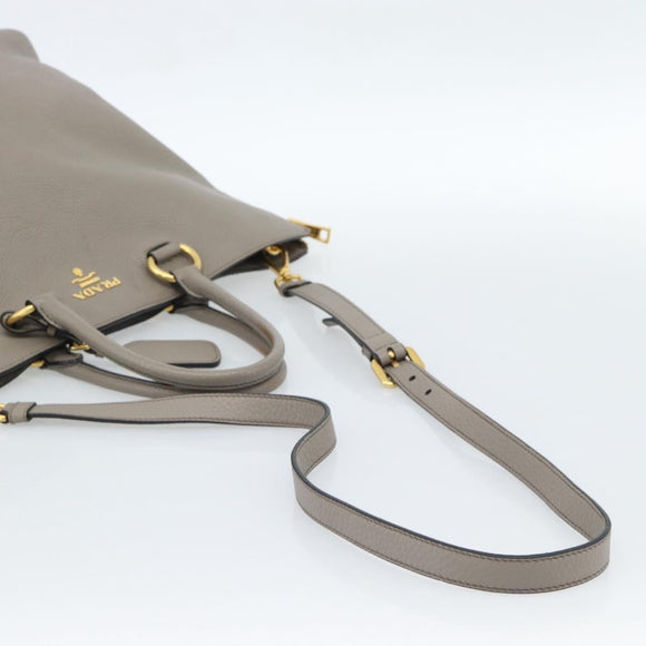 PRADA Tote Bag Leather 2way Gray Gold Auth 183884V