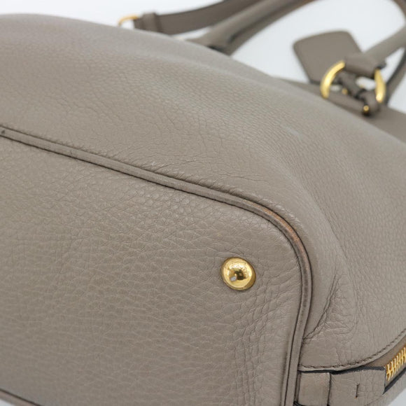 PRADA Tote Bag Leather 2way Gray Gold Auth 183884V