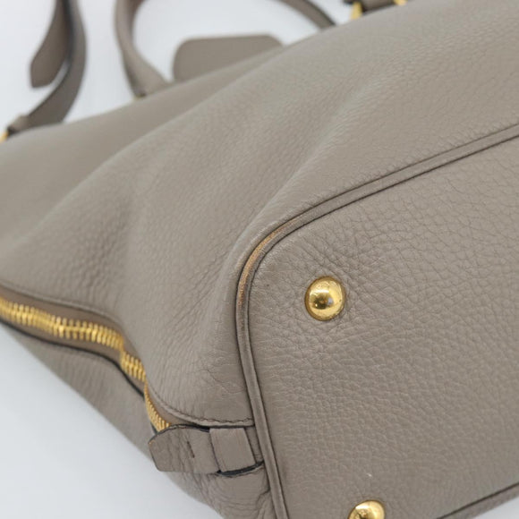 PRADA Tote Bag Leather 2way Gray Gold Auth 183884V