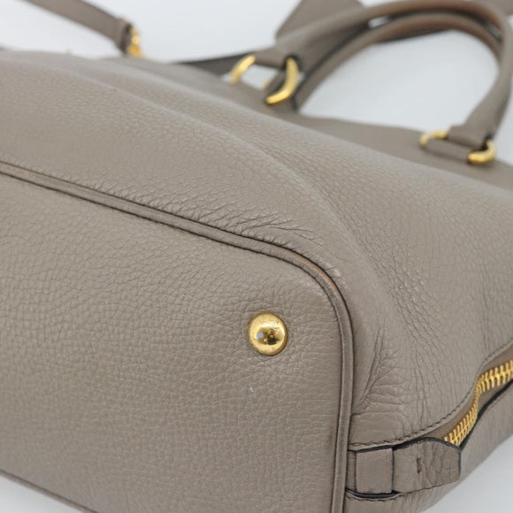 PRADA Tote Bag Leather 2way Gray Gold Auth 183884V