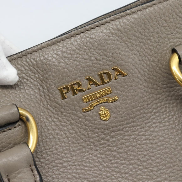PRADA Tote Bag Leather 2way Gray Gold Auth 183884V