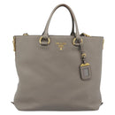 PRADA Tote Bag Leather 2way Gray Gold Auth 183884V-13