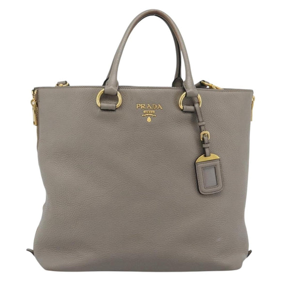 PRADA Tote Bag Leather 2way Gray Gold Auth 183884V