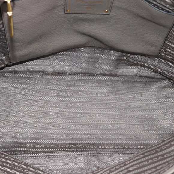 PRADA Tote Bag Leather 2way Gray Gold Auth 183884V