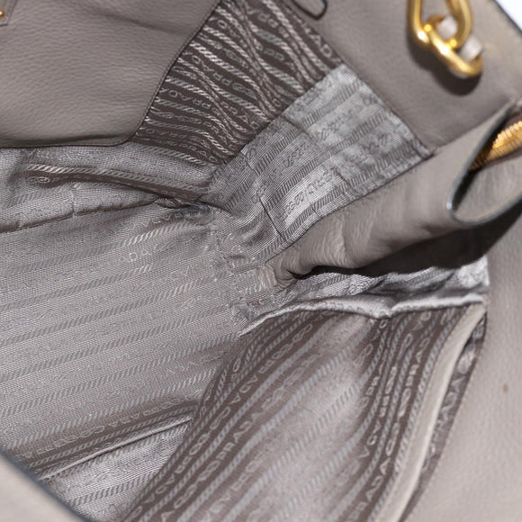 PRADA Tote Bag Leather 2way Gray Gold Auth 183884V