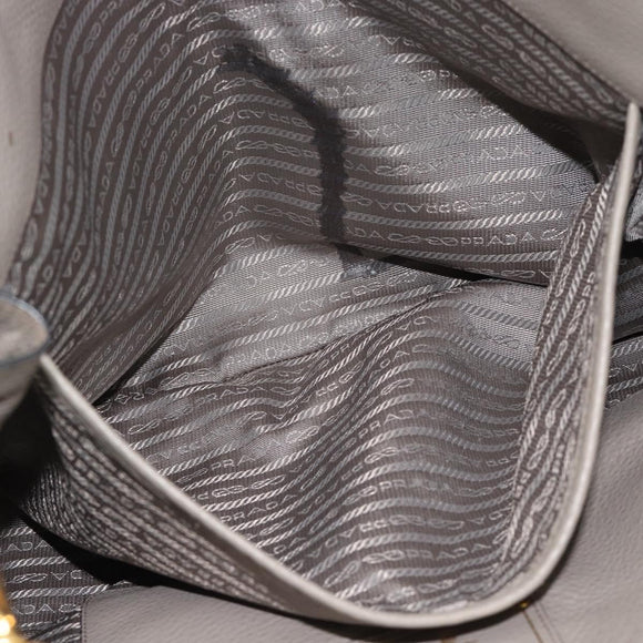 PRADA Tote Bag Leather 2way Gray Gold Auth 183884V