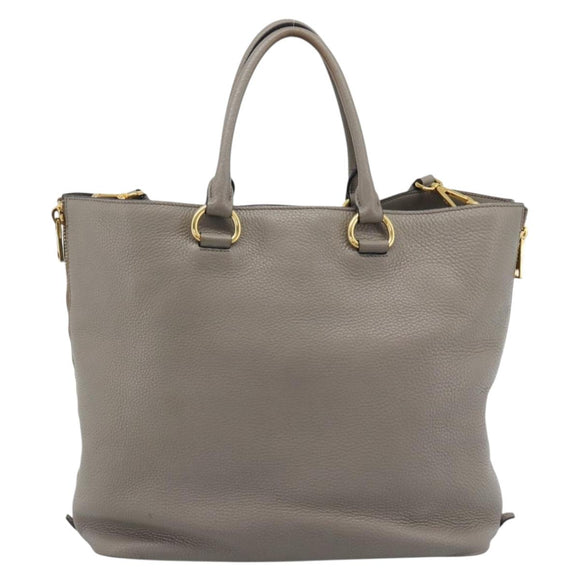 PRADA Tote Bag Leather 2way Gray Gold Auth 183884V