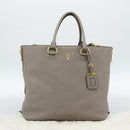 PRADA Tote Bag Leather 2way Gray Gold Auth 183884V-12