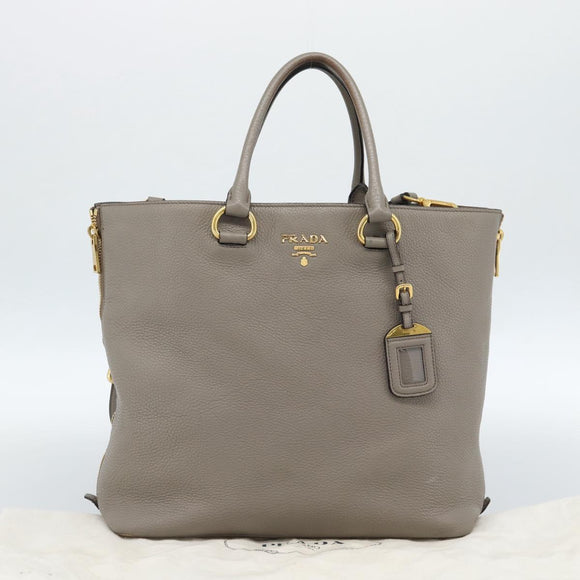 PRADA Tote Bag Leather 2way Gray Gold Auth 183884V