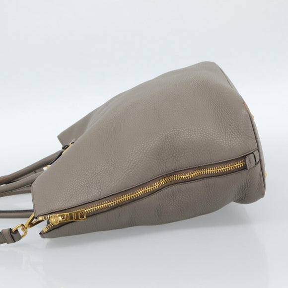 PRADA Tote Bag Leather 2way Gray Gold Auth 183884V