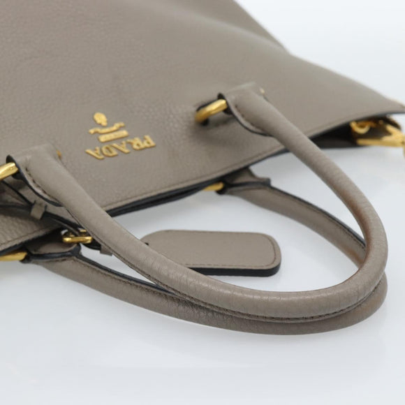 PRADA Tote Bag Leather 2way Gray Gold Auth 183884V
