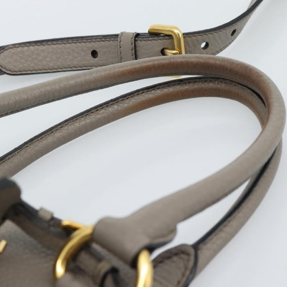 PRADA Tote Bag Leather 2way Gray Gold Auth 183884V